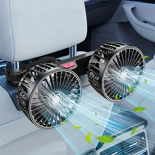 🌬️ Kétfejű USB autós ülés ventilátor – 3 sebesség, 360° forgatható – Utánvét 🚘✨