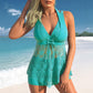 🌞 S-3XL 🩱 Csipkés, V-nyakú, egyrészes fürdőruha szett rövidnadrággal ⛱️