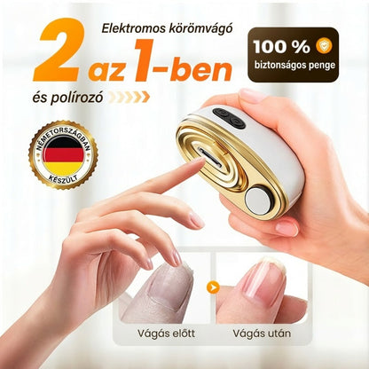 💅 2 az 1-ben elektromos körömvágó és csiszoló | Csendes motor, LED lámpa, USB töltés – Utánvét ✨