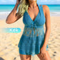 🌞 S-3XL 🩱 Csipkés, V-nyakú, egyrészes fürdőruha szett rövidnadrággal ⛱️