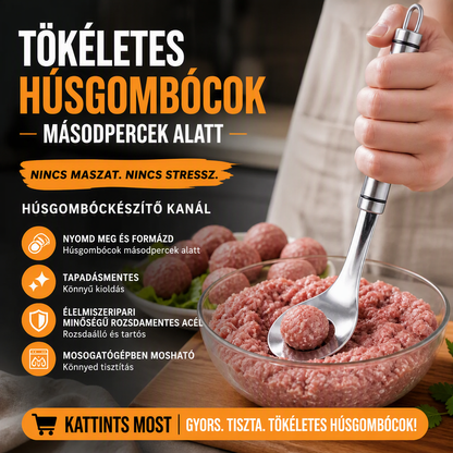 🥄 Acél húsgombóc-formázó kanál – Egyenletes gombócok, tartós ⚡