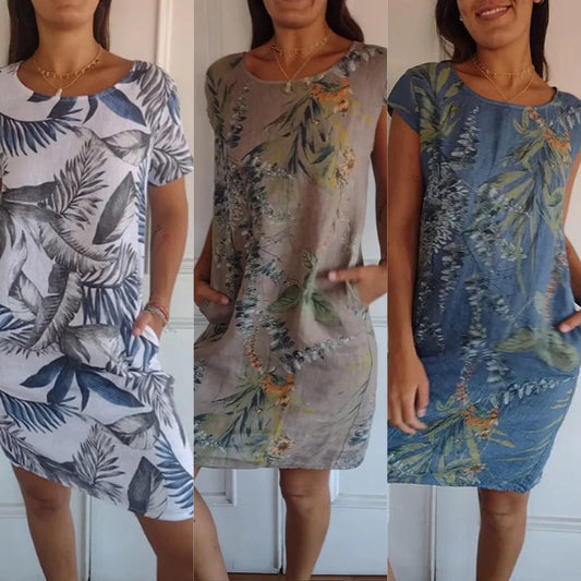 🔥Kerek nyakú ruha botanikai mintával nőknek👗