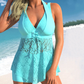 🌞 S-3XL 🩱 Csipkés, V-nyakú, egyrészes fürdőruha szett rövidnadrággal ⛱️