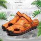 👞 Large Size Soft Leather Men's Breathable Outdoor Sandals | EU 40-47 – Cushioned Footbed, Slip-Resistant Sole for Hiking & Walking 🌿