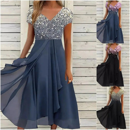 👗Női nyári V-nyakú nyomtatott patchwork ruha✨