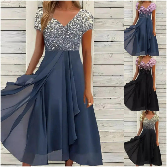 👗Női nyári V-nyakú nyomtatott patchwork ruha✨