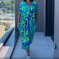 🔥👗Női alkalmi elegáns elegáns nyomtatott V-nyakú ruha