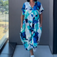 🔥👗Női alkalmi elegáns elegáns nyomtatott V-nyakú ruha