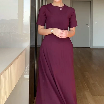 💖 Női egyszínű elegáns egyszínű rövid ujjú Maxi ruhák