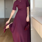 💖 Női egyszínű elegáns egyszínű rövid ujjú Maxi ruhák