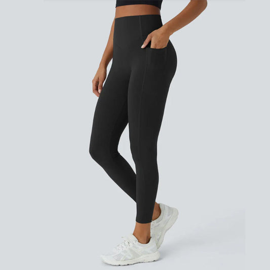 Magas Derékú Fenékemelő Hasformáló Tréning Leggings Oldalsó Zsebbel