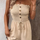 🔥👗Női pánt nélküli Frill Trim Shirred Tie Front széles lábú cső Romper
