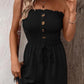 🔥👗Női pánt nélküli Frill Trim Shirred Tie Front széles lábú cső Romper