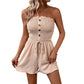 🔥👗Női pánt nélküli Frill Trim Shirred Tie Front széles lábú cső Romper