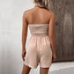 🔥👗Női pánt nélküli Frill Trim Shirred Tie Front széles lábú cső Romper