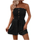 🔥👗Női pánt nélküli Frill Trim Shirred Tie Front széles lábú cső Romper