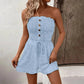 🔥👗Női pánt nélküli Frill Trim Shirred Tie Front széles lábú cső Romper