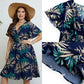 【XL-4XL】🍂Női midi ruha V-nyakkal, nyomtatott mintával és szűk derekú