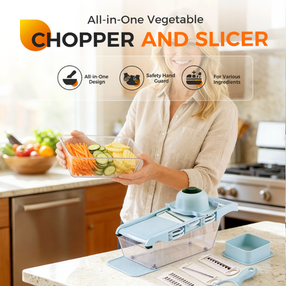 🥕 All-in-One zöldségaprító és szeletelő | 5 az 1-ben mandolin szeleteléshez, kockázáshoz és reszeléshez – rozsdamentes acél pengék