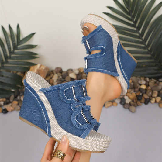 👡 2026 Női alkalmi denim platformos szandál | Divatos farmer anyag, vastag talp – stílusos és kényelmes viselet 🌸
