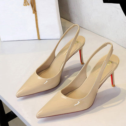 👡 Női vékony sarkú szandál – lakkozott bőrből, hegyes orrú | Nyitott sarok – esküvőkre, érettségi bálokra és estélyi partikra 🌟