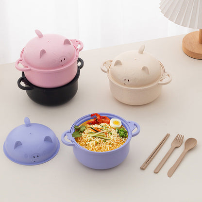 ⚡ Mikrohullámú ramen-főző – 1300 ml-es tésztás tál fogantyúval és lecsepegtető fedéllel | Hőálló, kanállal és evőpálcikával együtt