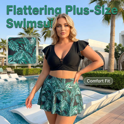 🌊 Női trópusi mintás kétrészes szoknyás fürdőruha – bikini szett – Utánvét 👙✨