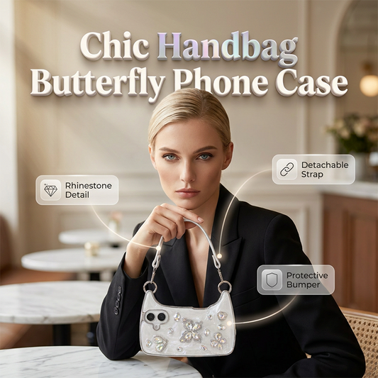 🦋 3D-s pillangós kézitáska-telefonhuzat pánttal – Texturált mintázat, válltáska/csuklópántos, iPhone-hoz – Utánvéttel ✨