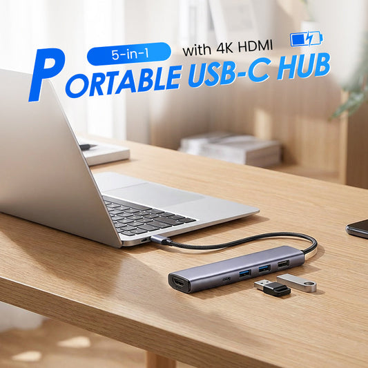 ⚡ 5-az-1-ben USB-C hub 4K HDMI-vel | 60 Hz, PD 100 W, 5 Gbps USB-A – utánvéttel ✨