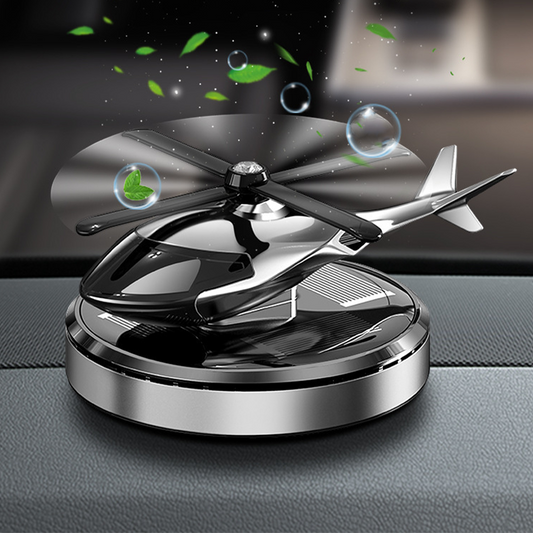 🚁 Egyedi napenergiás autós légfrissítő – Helikopter design, forgó rotor – Utánvét ☀️✨