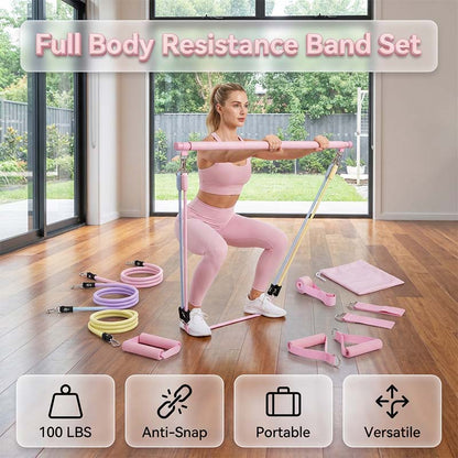 🧘 Állítható ellenállású gumiszalag és Pilates-rúd szett – gumiszalag-készlet, teljes testet átmozgató edzés, otthoni edzőterem – utánvéttel ✨
