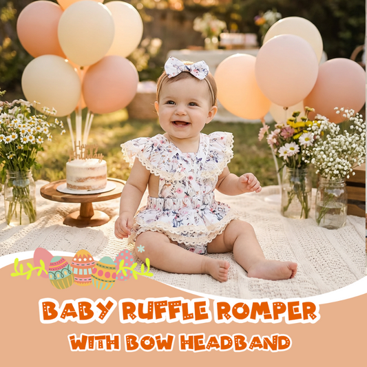 👶 Babaruha fodrokkal és masnis fejpánttal – Puha pamut, patentos záródás, 0–24 hónap – Utánvéttel ✨