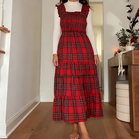 👗 Női, elegáns, kockás, fodros, spagetti pántos ruha – Laza szabású, redős mellrésszel, nyári alapdarab – Utánvéttel ✨