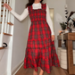 👗 Női, elegáns, kockás, fodros, spagetti pántos ruha – Laza szabású, redős mellrésszel, nyári alapdarab – Utánvéttel ✨