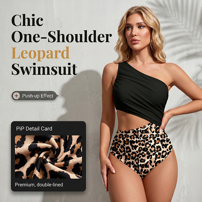 👙 Női egyvállú kivágott leopárdmintás fürdőruha – Elegáns, modern, strand – Utánvét ✨