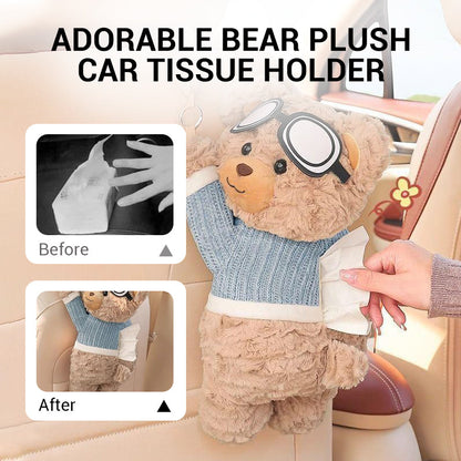 🐻🧸 Imádnivaló mackós plüss autószalvétatartó – aranyos, puha dekoráció, fejtámlára akasztható doboz, szalvétakibocsátó – utánvéttel 🎀
