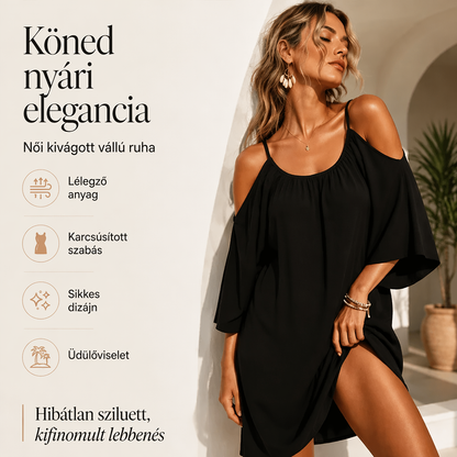 🌸 Női nyári vállkivágásos ruha – állítható spagetti pántokkal, térdig érő, laza szabású nyári ruha – utánvéttel 💪