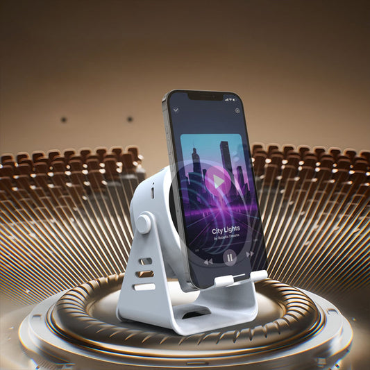 🔊 Indukciós hangszórós telefonállvány – vezeték nélküli töltés, Bluetooth-hangszóró, 360°-os elforgatás – utánvéttel ✨