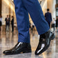👞 Elegáns, fényes PU-bőr férfi cipő – klasszikus, elegáns oxford, fűzős, magasfényű kivitel – utánvéttel ✨
