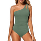 👙 Női egy vállú redős egyrészes fürdőruha – Elegáns, letisztult szabás, kényelmes – Utánvét ✨