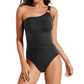 👙 Női egy vállú redős egyrészes fürdőruha – Elegáns, letisztult szabás, kényelmes – Utánvét ✨