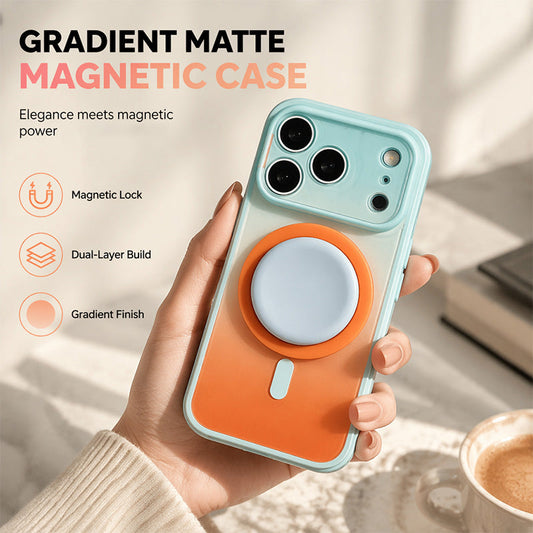 📱 Mágneses, színátmenetes telefonhüvely beépített állvánnyal – Erős MagSafe mágnes, 360°-os elforgatás, ütésálló – Utánvéttel ✨