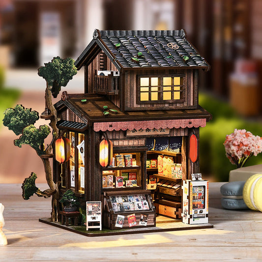 🏡 „Springtime Store” miniatűr ház LED-es világítással – barkácsolós babaház-készlet, világító könyvsarok-dísz – utánvéttel ✨