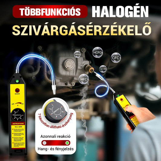 🔧 Többfunkciós autóklíma halogén szivárgásérzékelő –Halogén és HFC érzékelés, akkumulátoros – Utánvét 🚗✨