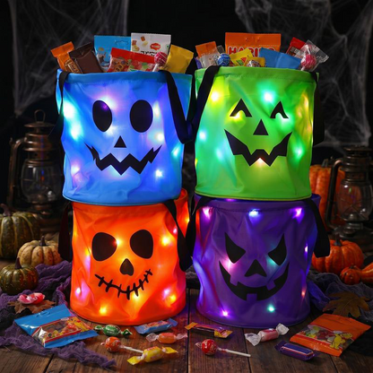🎃 LED Light Up Halloween Candy Bucket – Világítós Halloween kosár cukorkáknak – Utánvét ✨
