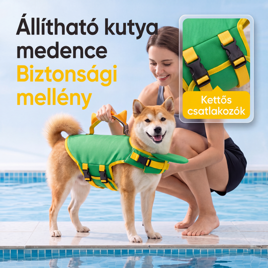 🐕 Állítható kutyás medencei biztonsági mellény – Lélegző hálós béléssel, vízvédelem – Utánvét ✨