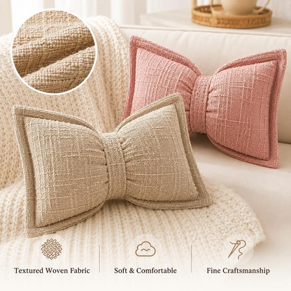 🎀 Soft bow-shaped chenille párna – Otthonba, kényelmes támasz ⚡