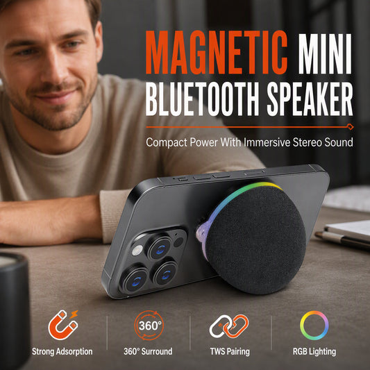 🎶 Mini Bluetooth szóró – Mágneses, RGB világítás, kompakt 🎯