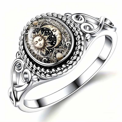 🏵️ Sun and Moon totem ring – Antik stílus, kézzel készített hatás ⚡