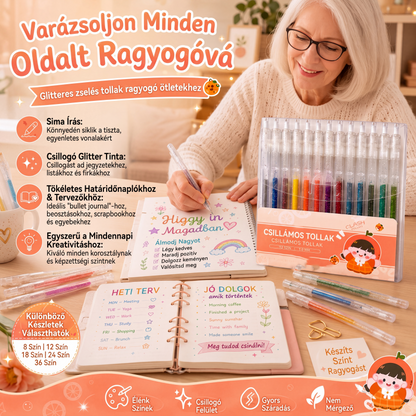 💖 Csillámporos gél tollak – Naplózáshoz, rajzoláshoz, praktikus 🎯
